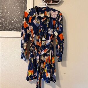 Anthropologie Blue and Orange Patterned Long Sleeve Dress